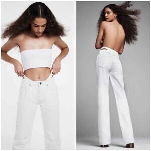 NWOT ZARA High Rise Straight Leg Faux Cut Out Thong Jeans 5Pocket 6 White # 3430